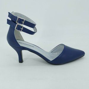 Classique Womens Camlo Pump Heel Shoes Faux Leather Strappy Navy Blue 9.5M New